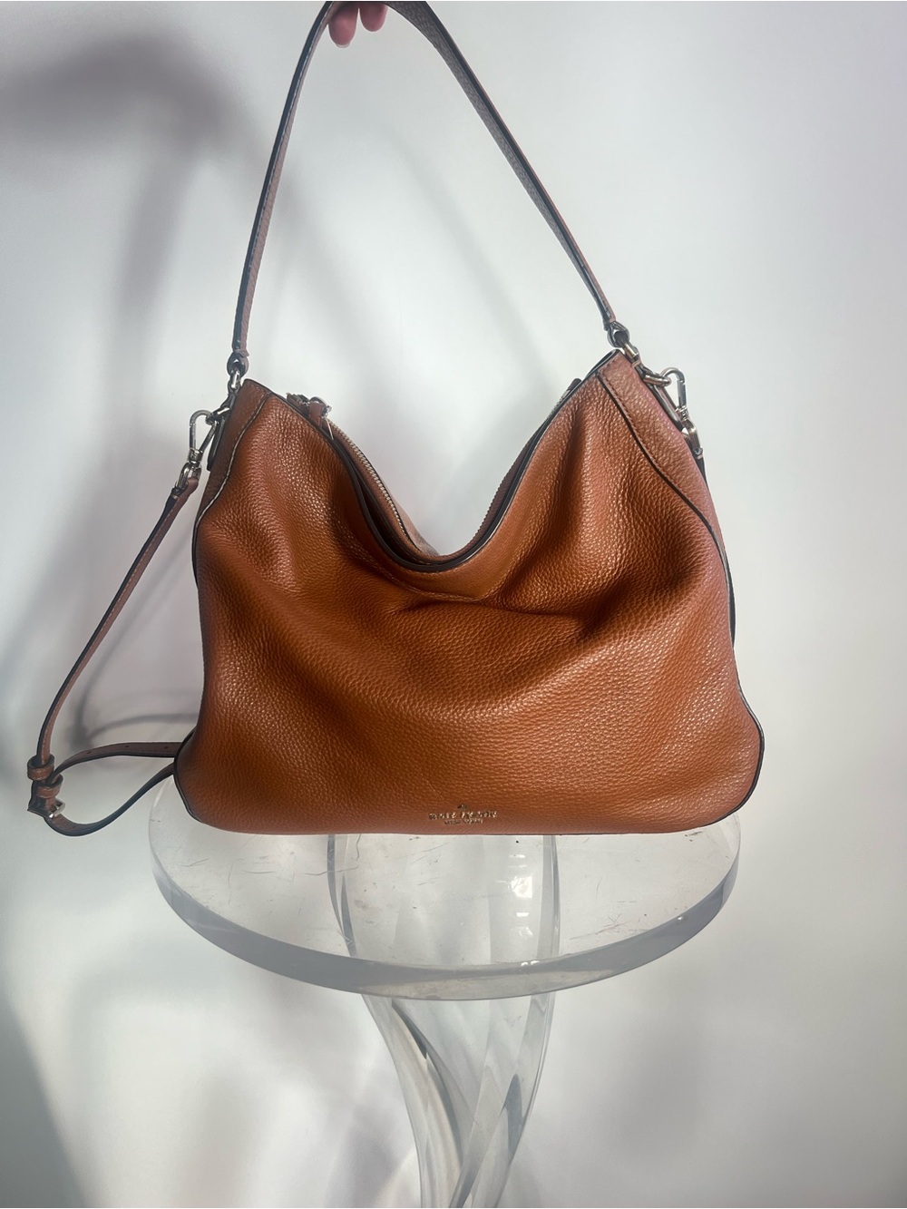 Kate Spade Genuine Pebbled Leather Hobo Shoulder Bag Cognac Brown